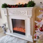 Camino Elettrico da Pavimento 102x120x33 cm Effetto Fiamma 1500W Milano Bianco